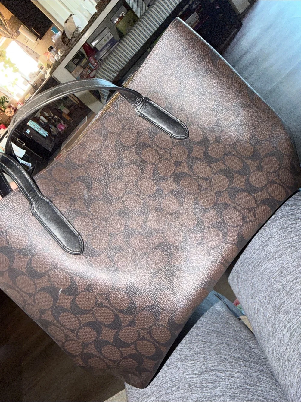 Coach Brown Signature Canvas Tote with Dark Brown Leather Straps